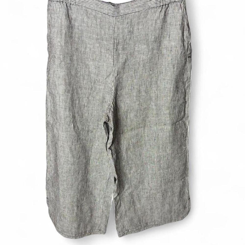 Coldwater Creek Linen Striped Wide Leg Pants M European Flax Gray White
